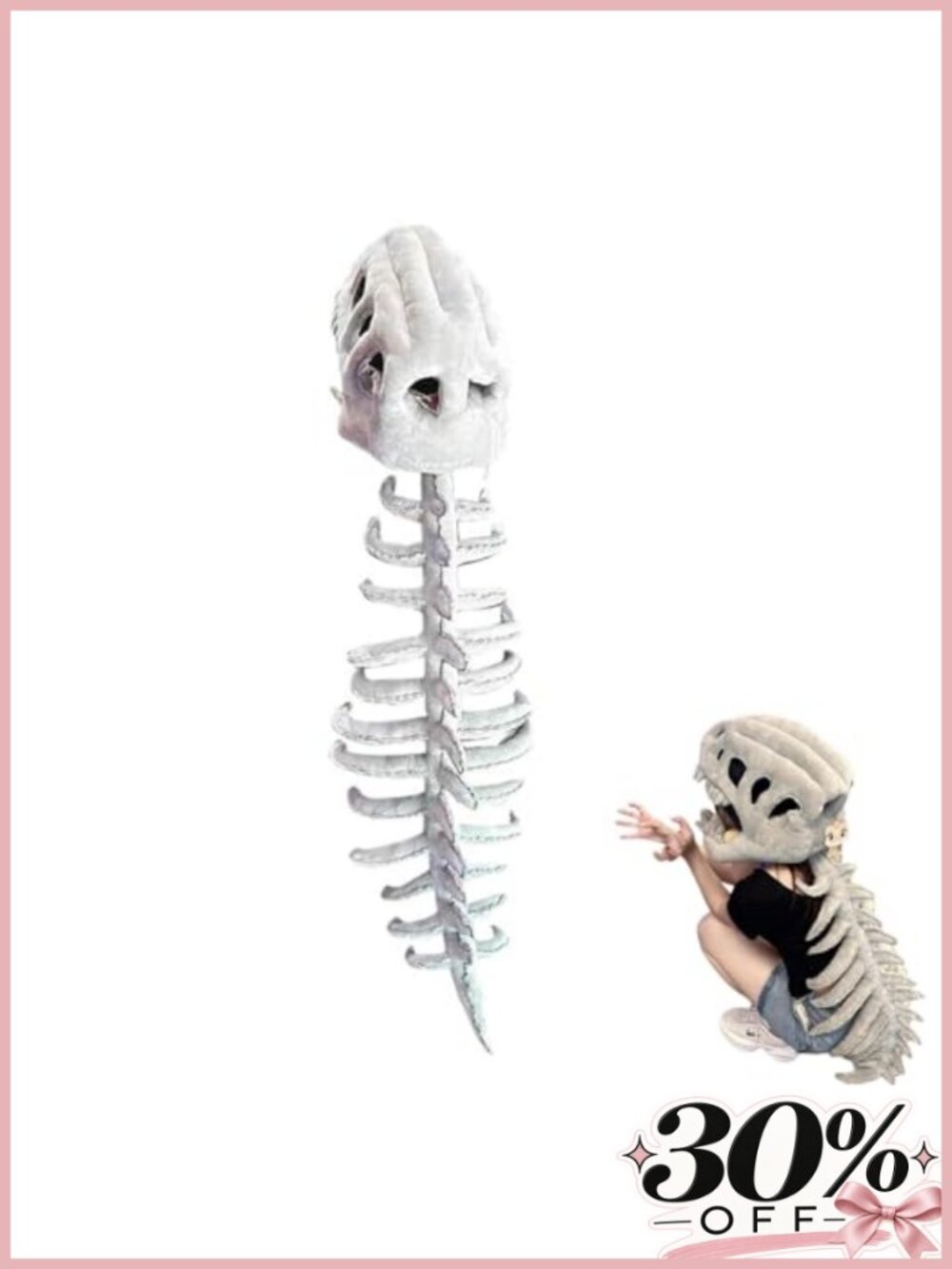 3D Skeleton Dinosaur Costume Plush Zipper Halloween Unisex